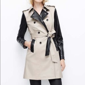 Ann Taylor trench coat faux leather sleeve